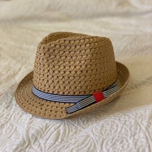 Straw Fedora with Striped Band